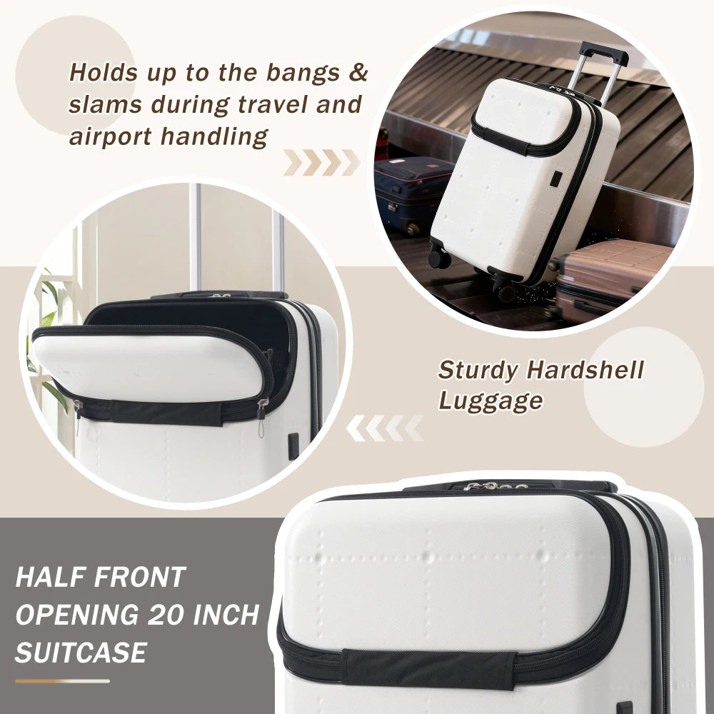 Hardside Luggage Set 5 Piece with Bags 20" Half-opening Carry on With USB Port Expandable 24"/28" Double Spinner Wheels TSA Lock