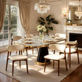 Set of 6 Upholstered Solid Wood Dining Chairs, Beige Fabric with Ergonomic Curved Back
