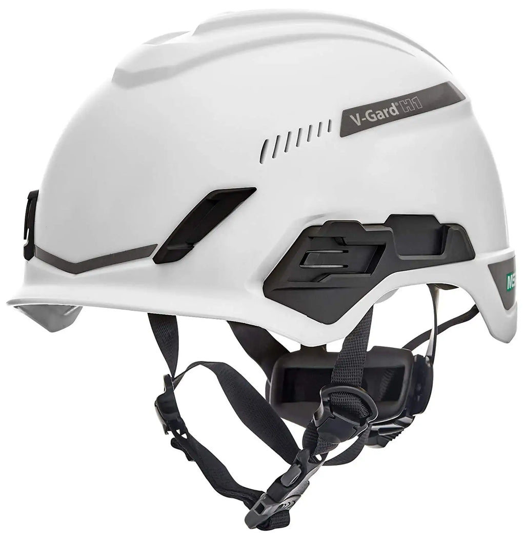 White V-Gard Helmet with Fas-Trac III Ratchet Suspension, Polyethylene Shell for Superior Impact Protection