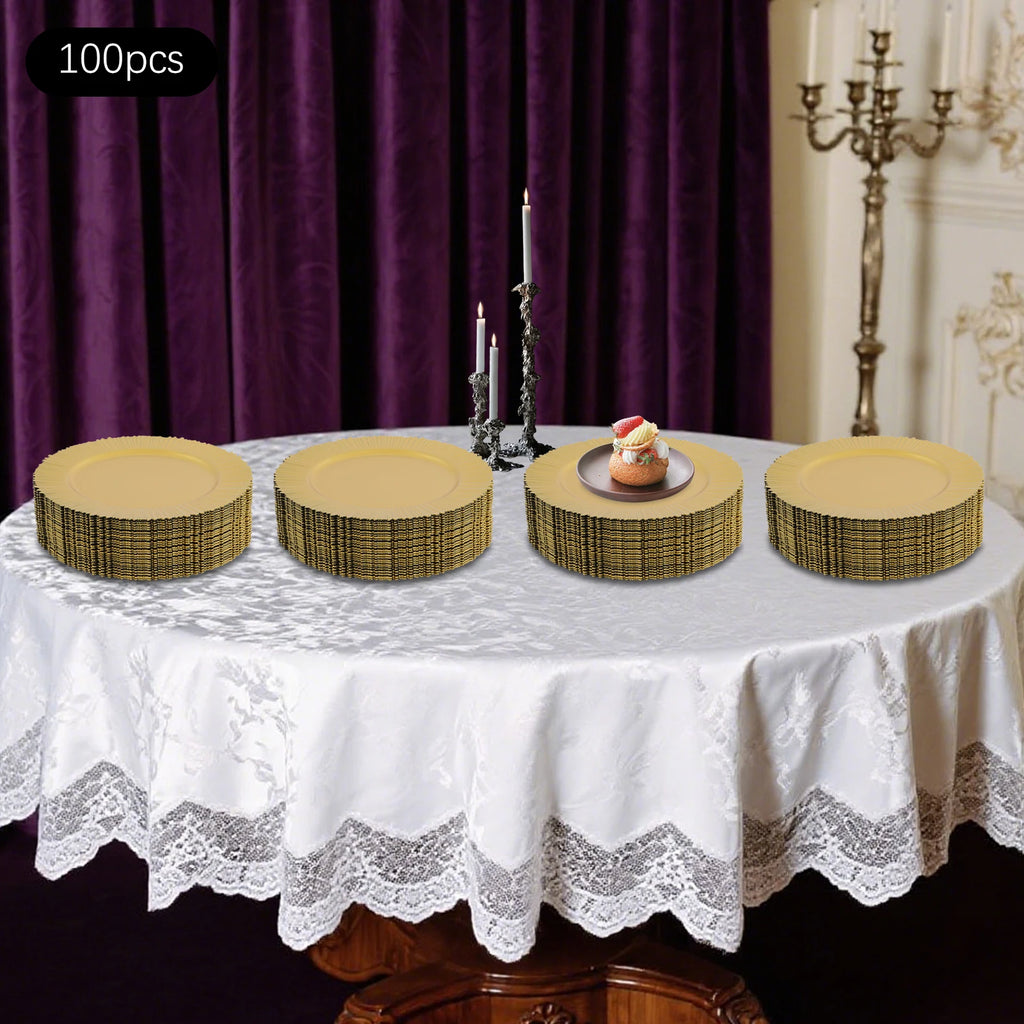 100Pcs PP Charger Plates Set,Gold Round Charger Plates Diameter 33cm for Wedding Party Baby Shower
