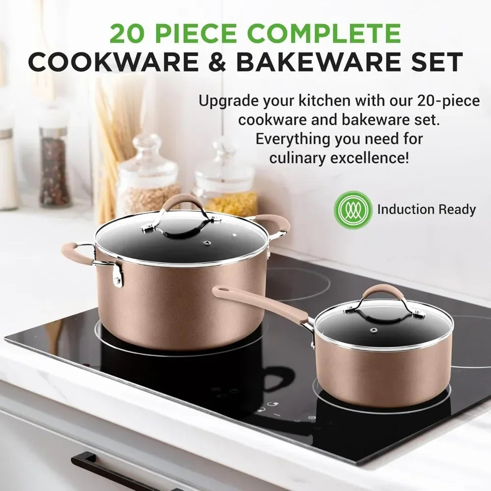BestsellerBestsellerBestseller20-Piece Nonstick Kitchen Cookware Set - PFOA/PFOS-Free Heat Resistant Lacquer Kitchenware w/ Bake
