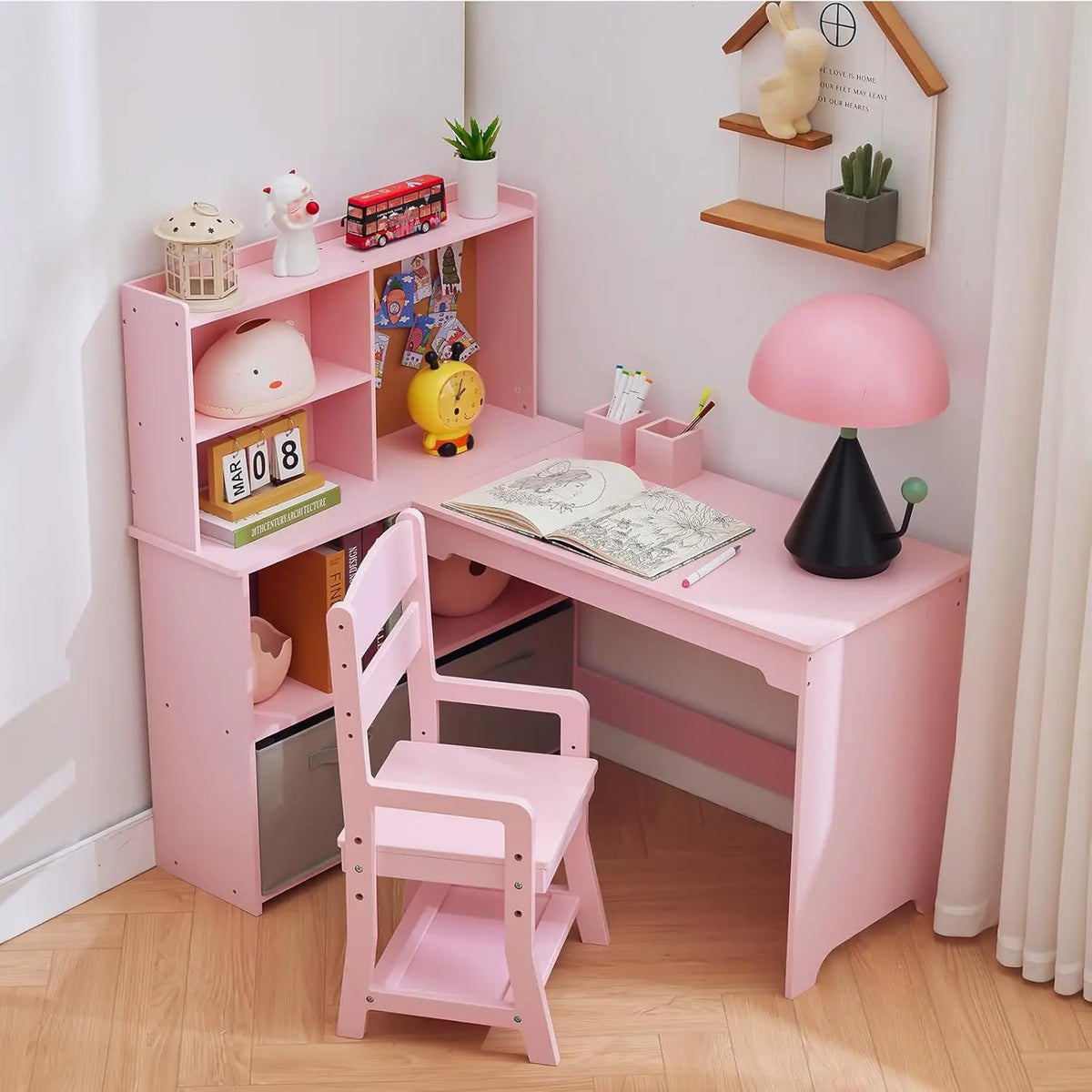 Kids Corner Desk L Shape Childrens Table Chair Set Study Furniture