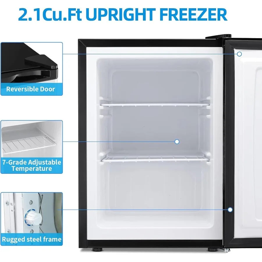 2.1 Cu.Ft Small Upright Freezer Compact Mini Freezer with Removable Shelves Adjustable Thermostat Reversible Door Hinge Quiet O