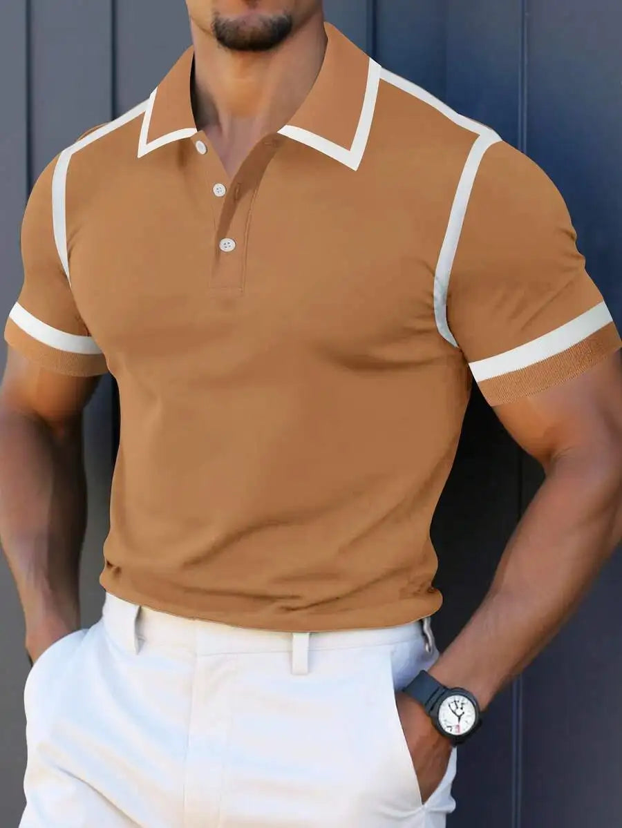 Men's Black Polo Shirt with White Trim Contrast Design Short Sleeve