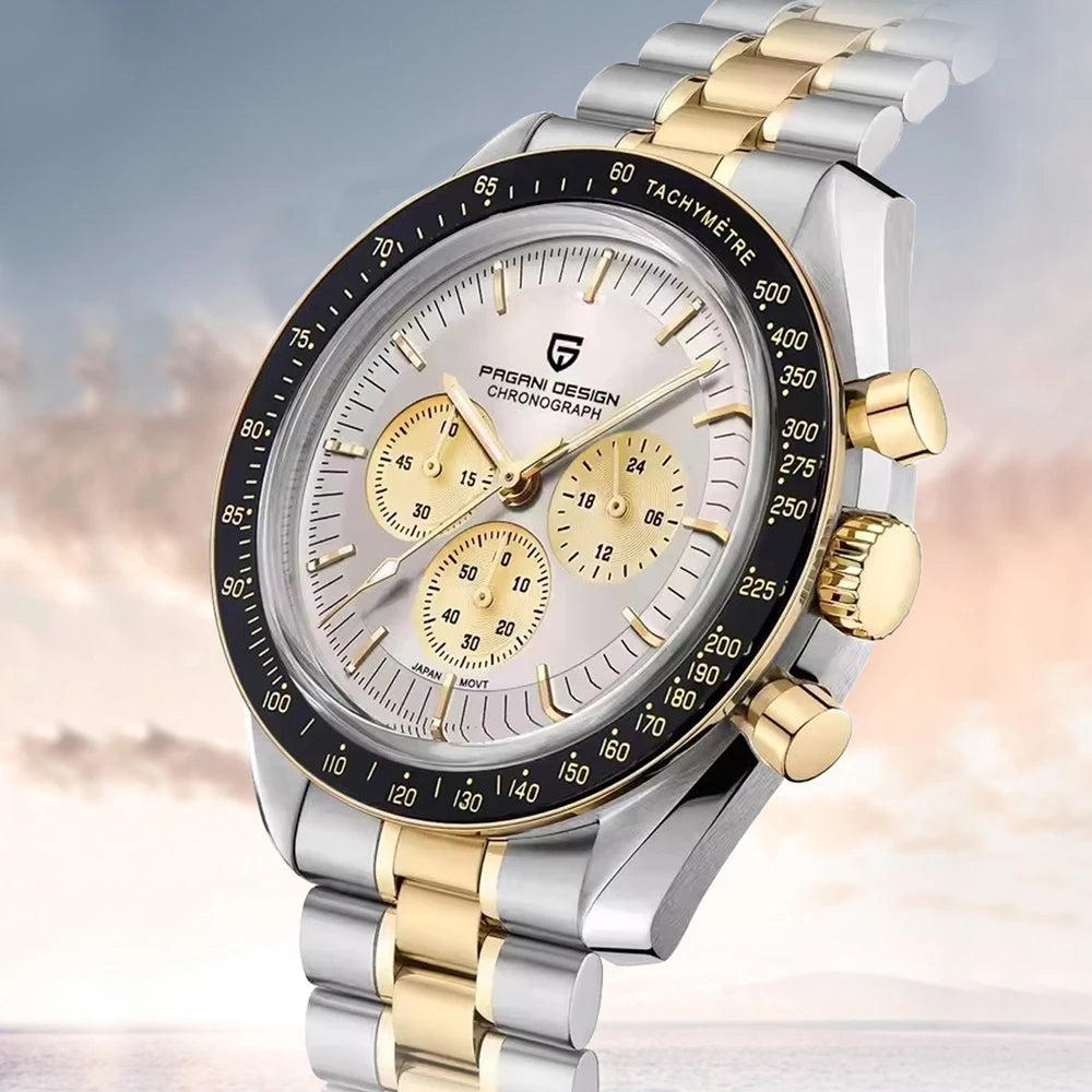 2026 New PAGANI DESIGN Moon Mens Watches Gold Luxury Quartz Chronograph Watch For Men AR Sapphire Waterproof Luminous Clock Gift