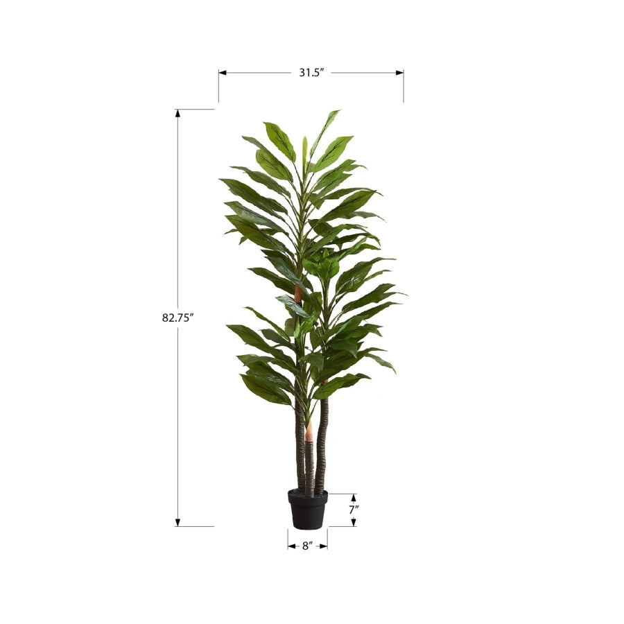 Artificial Plant 83 Tall Indoor Dracaena Tree Decorative Faux Floor Potted Real Touch Green Leaves Black Pot