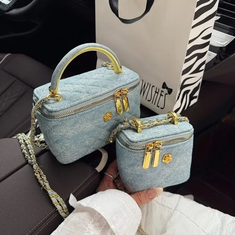 Designer Mini Shoulder Purse Lingerie Embroidery Line Small Square Female 2025 New Fashion Chain Crossbody Luxury Handbag Cosmet