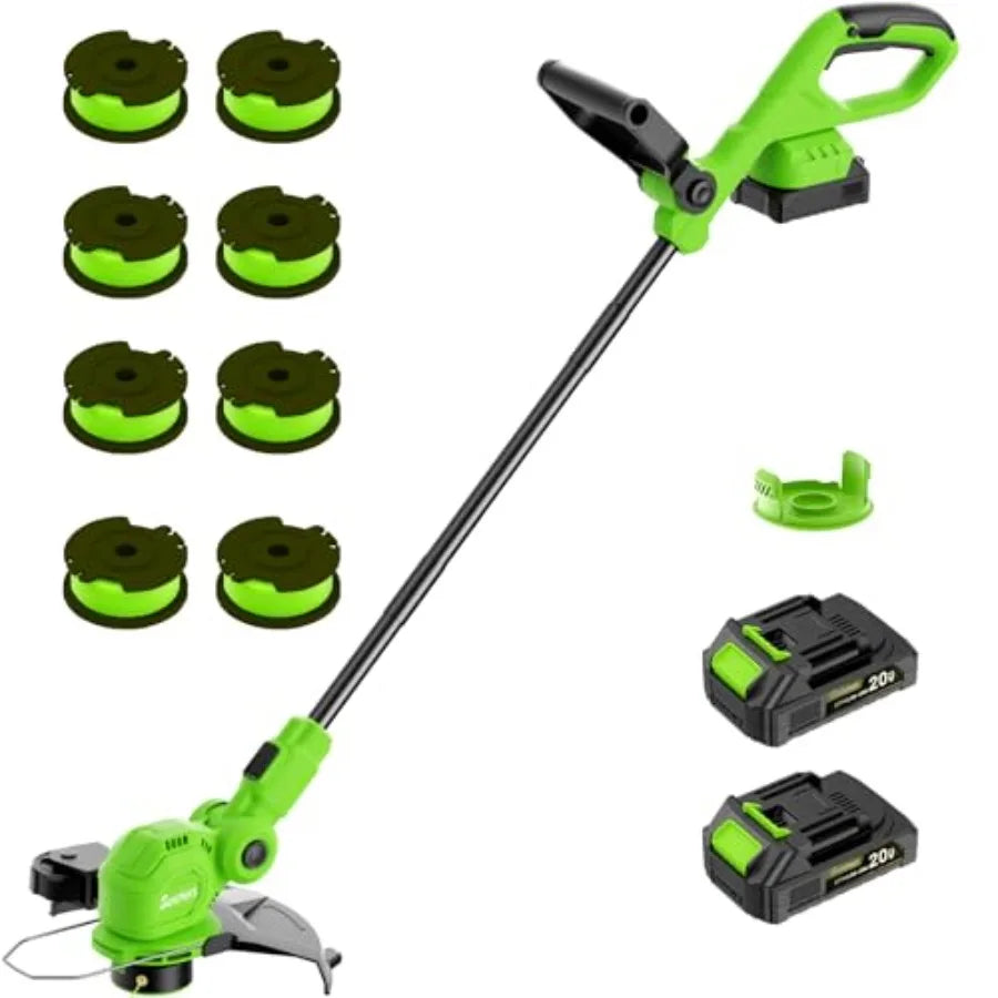 12inch 20V Cordless String Trimmer with Charger 2 X 2.0Ah Battery Powered Grass Mover with Auto Line Feed 2 in 1 Lawn Edger wit