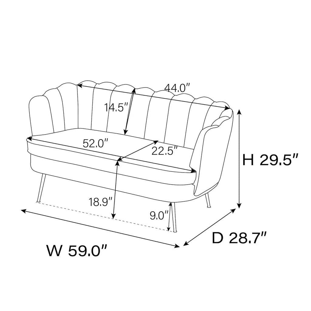 59" Modern Boucle Loveseat 2-Seater Sofa Gold Metal Legs Small Space Office Studio Apartment Black, Customized
