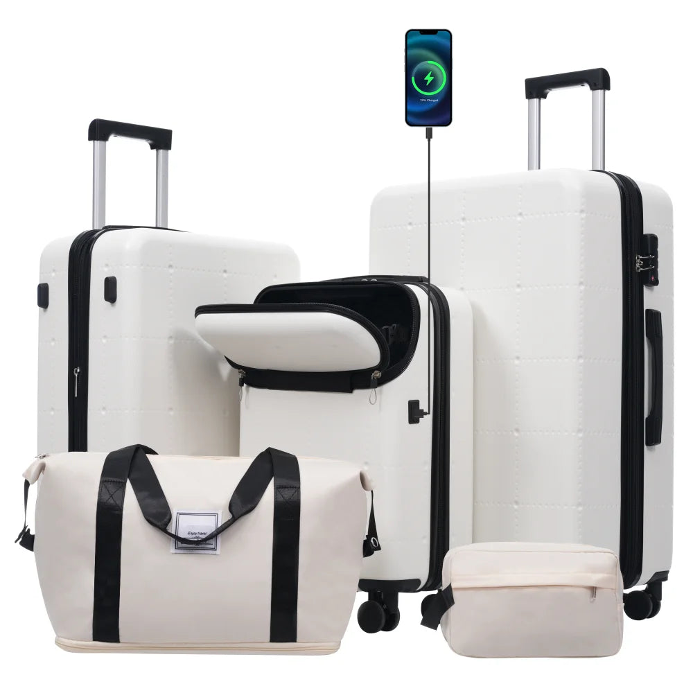 Hardside Expandable 5PCS Luggage Set with Bags 20" Half Opening Carry On USB TSA Lock Double Spinner Wheels 24" 28"