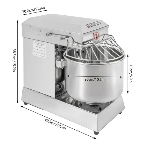 12Qt/10L Commercial Food Mixer with Timing Function, 750W 110V Electric Dough Kneading Machine Dough Blender for Bakery Pizzeria