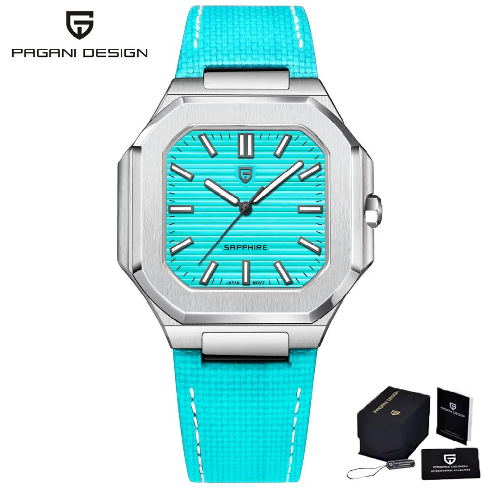 PAGANI DESIGN Top Brand Square Simple and stylish Sapphire crystal Luxury Quartz Watch Men Stainless steel Watches for Men Gift