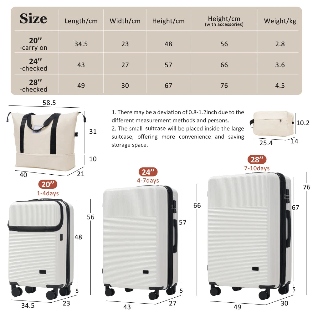 Lightweight 5PCS Hardside Luggage Set Half Opening Carry-on Suitcase Double Spinner Wheels USB TSA Lock Travel