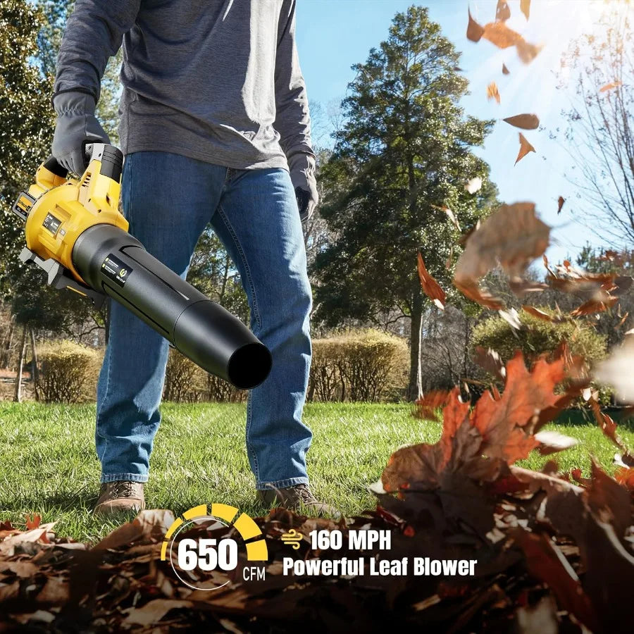 Leaf Blower Cordless 650CFM and 3 Speed Levels Electric Cordless Leaf Blower with 2 * 5.0Ah Battery Powered Blowers for Lawn Ca