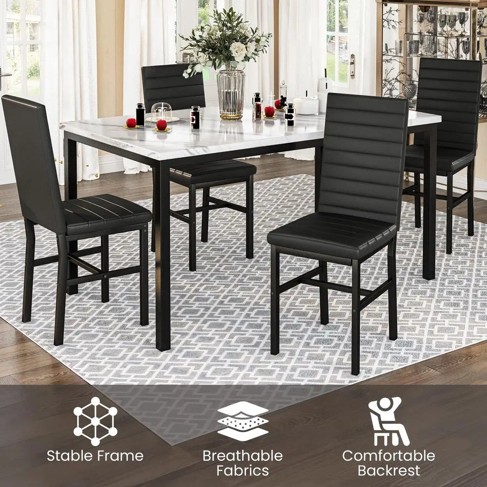 Dining Table Set for 4, Marble Kitchen Table and Chairs for 4, Comfortable PU Leather Chairs,Dining RoomTable Set for Small Spac
