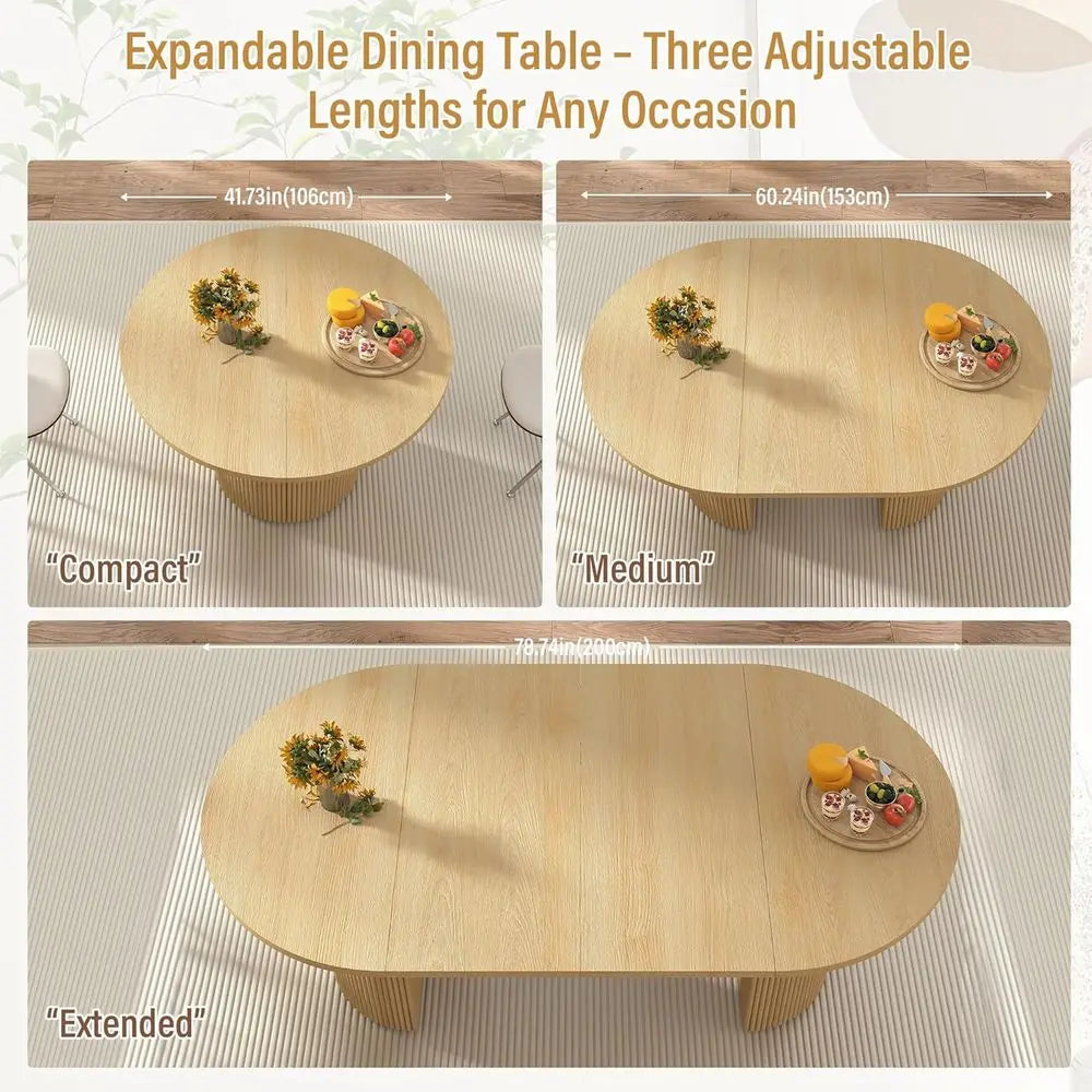 Expandable 4-8 Seater Oval Dining Table with Natural Luted Base for Kitchen, Living, and Dining Rooms