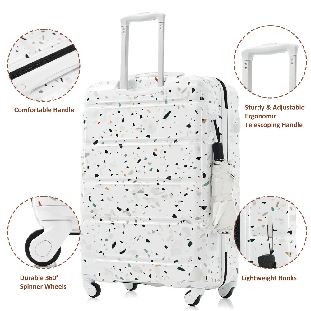 Luggage Set of 3 20-inch USB Port  Airline Certified Carry-on Luggage ABS+PC Hard Shell Luggage Spinner Wheels,starry Sky White