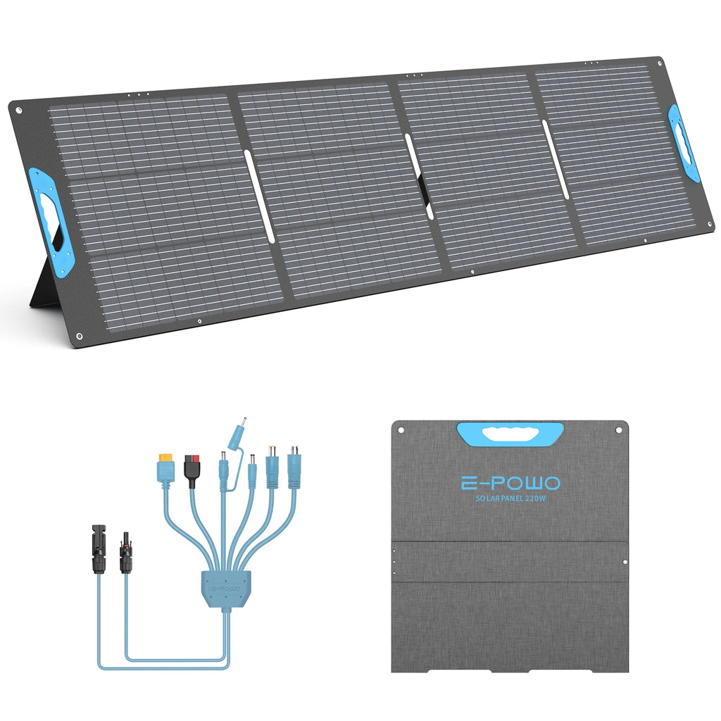 E-POWO 220W / 110W Portable Solar Panel 23.5% High Efficiency ETFE Foldable Solar Panel Charger With USB / USB C / MC4 Output