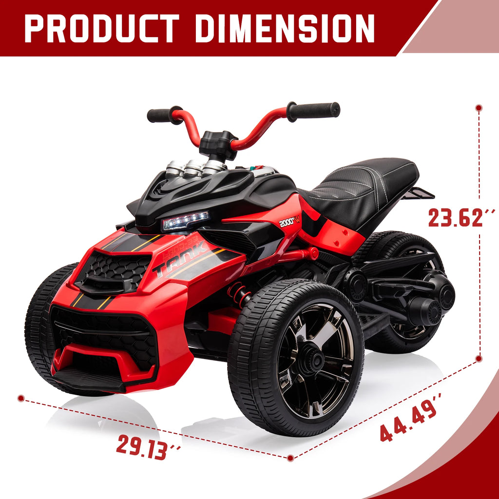 12V Kids Ride-on ATV 3-Wheel Electric Motorcycle Toy for Toddlers 3-8Y with Parent Remote Control,2x55W Motors,LED Lights,Music