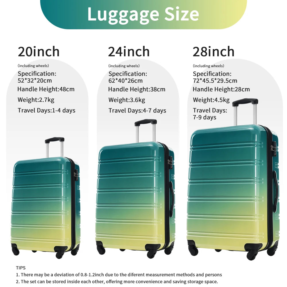 3 Piece Gradient Color Hardshell Luggage Set Expandable with Spinner Wheels TSA Lock Lightweight 20/24/28 Inch