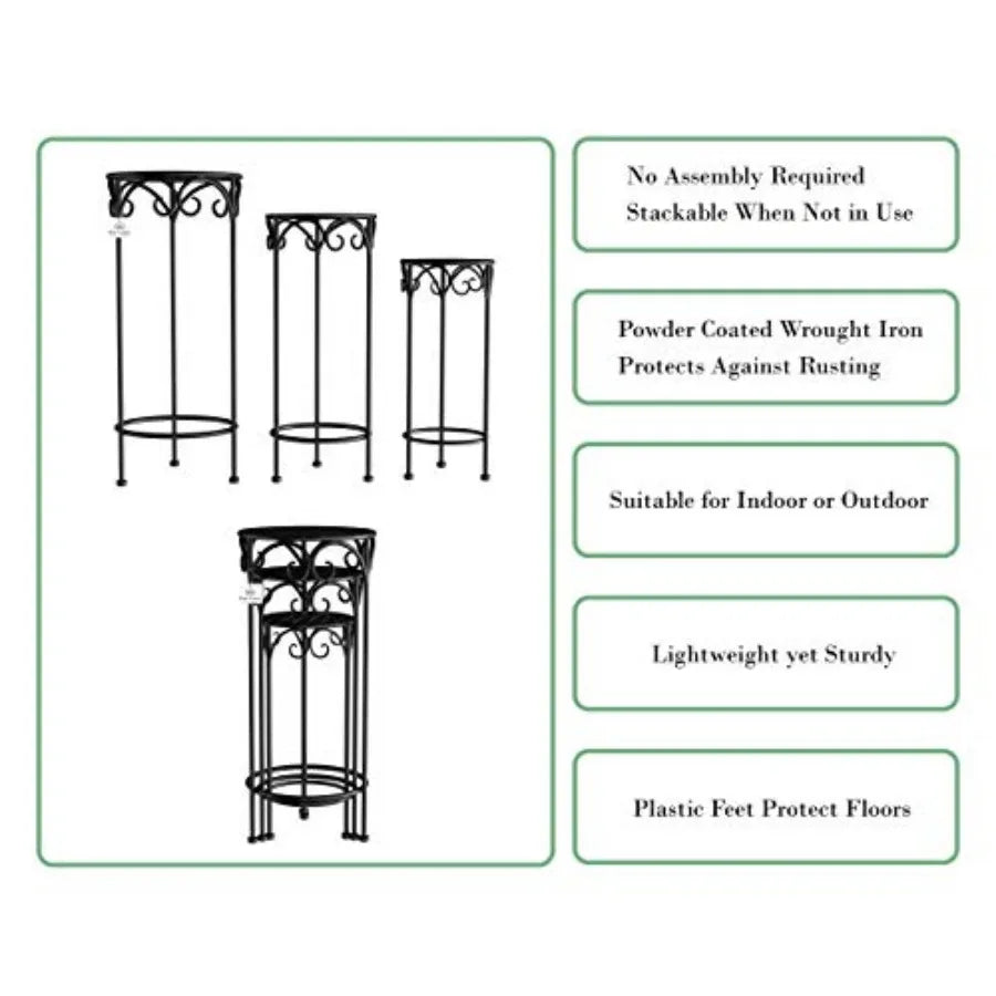 Plant Stand 3-Tier Vertical Shelf Indoor or Outdoor Folding Wrought Iron Home Garden Display with Laser Cut Shelves Antique Whi