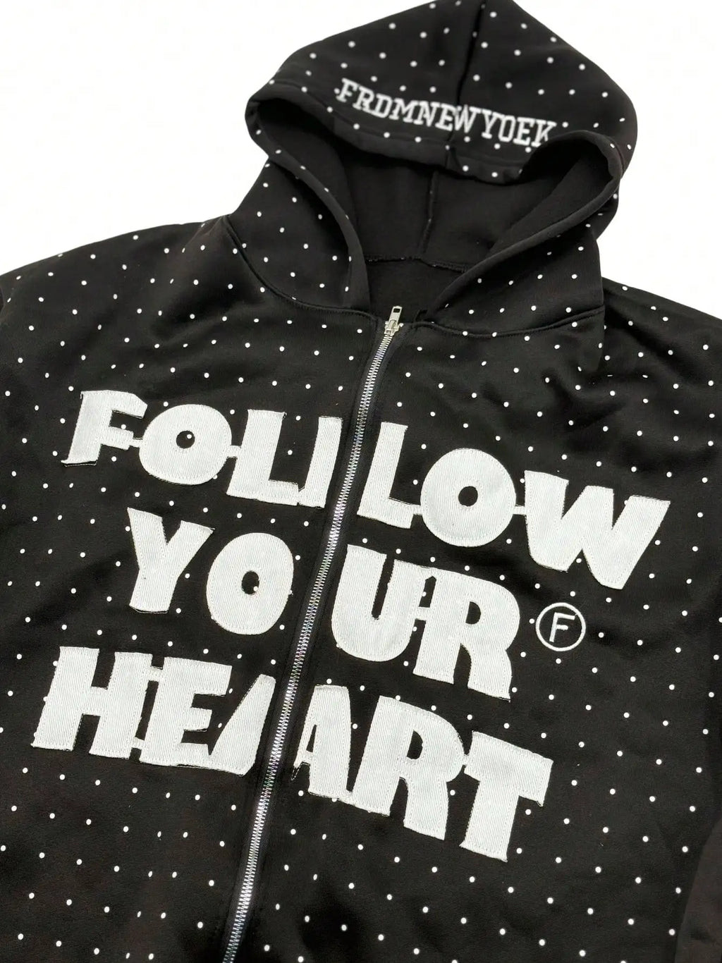 Casual Letter Print Jacket for Men Follow Your Hear Polka Dot All-Over Print Long Sleeve Autumn Sweatshirt Zipper Hoodie