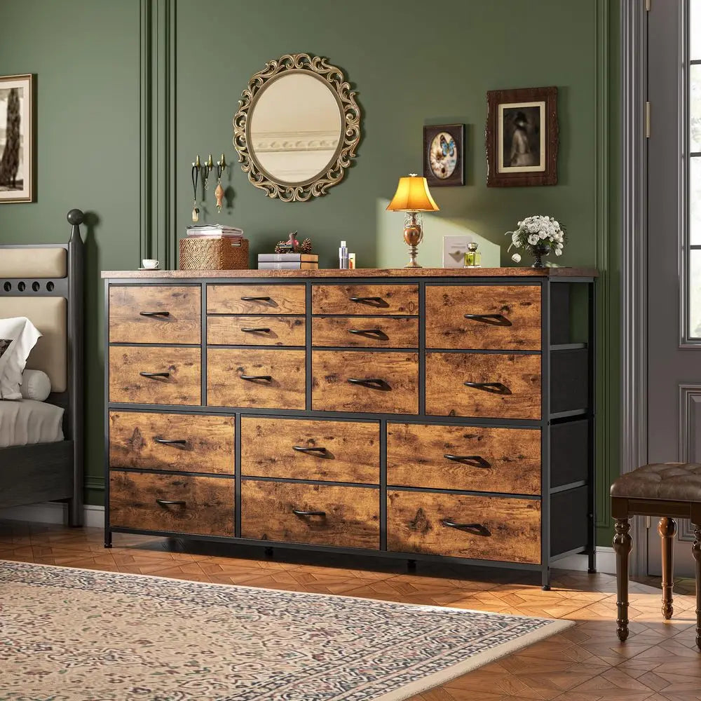 for Bedroom with 16 Fabric Drawers Long Dresser with Charging Station TV Stand for 60 TV Dressers amp Chest of Drawers for Bedro