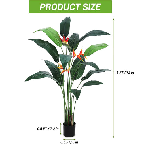 2Pcs 6FT Artificial Bird Of Paradise Plant, Tall Fake Banana Leaf Tree, Faux Palm Floor Plant In Pot For Home Office Room Decor