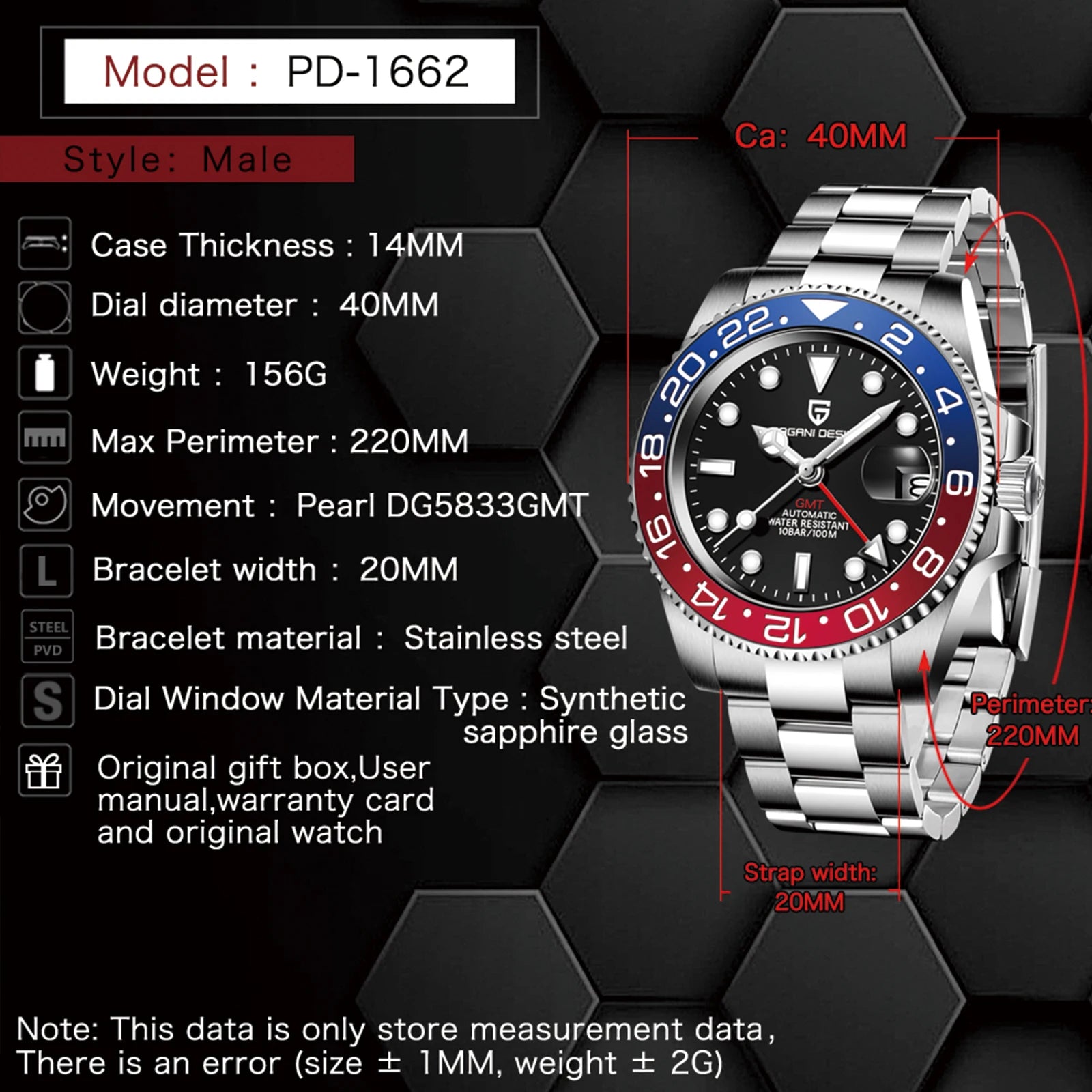 PAGANI DESIGN Luxury Unidirectional Rotating Watch Mechanical Automatic Watch Stainless Steel Diving Watch Luminous Sports Watch