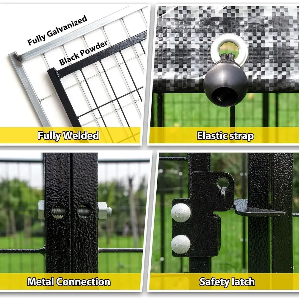 8'x4'x6' Outdoor Dog Kennel with Roof Cover - Heavy Duty Steel Playpen for Large Dogs
