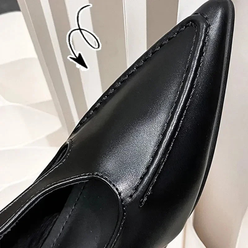 2024 Womens Fashion Pointed Lace Buckle Shoes Almond Vintage Kawaii Solid Womens Shoes Flat Bottom Casual Shallow Mouth Mary Sli