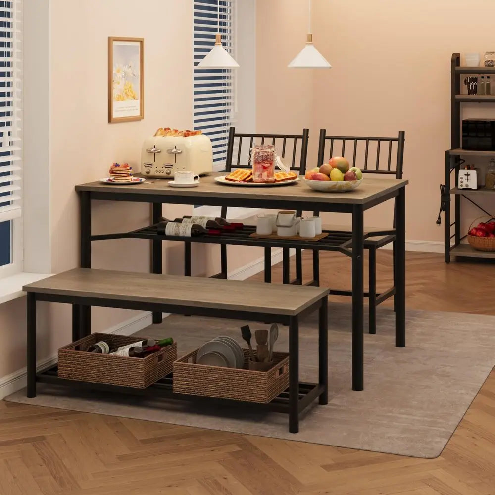 Dining Table Set for 4 with Bench and Chairs, 4Piece Kitchen Table Set with Storage SpaceSaving Dining Table for Apartments and