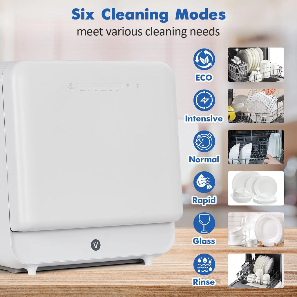 Portable Mini Dishwasher With 5L Water Tank, 162℉ High-Temp & 6 Modes Dishwasher For Apartments, RV, Kitchen, 20V/900W