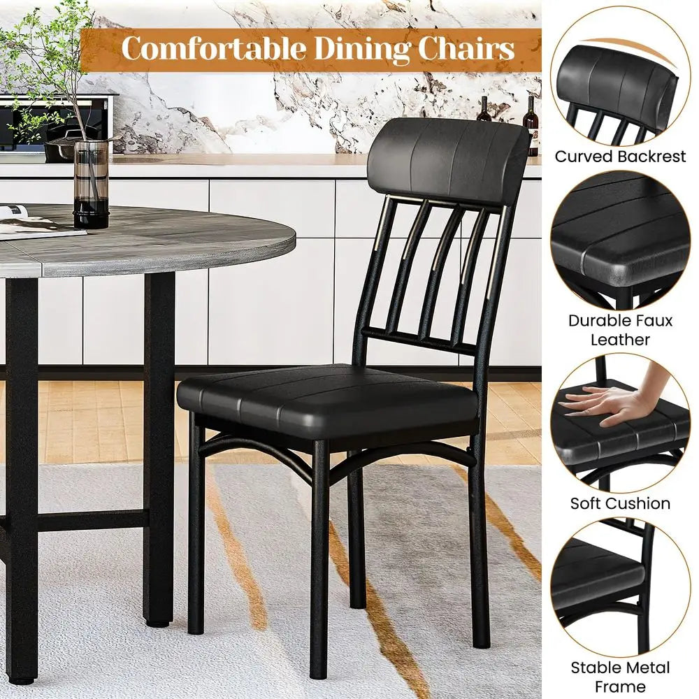 Round Dining Table Set for 4, Wood Circle Kitchen Table and Chairs Set for 4, Modern Dining Room Sets with 4 Faux Leather Chairs
