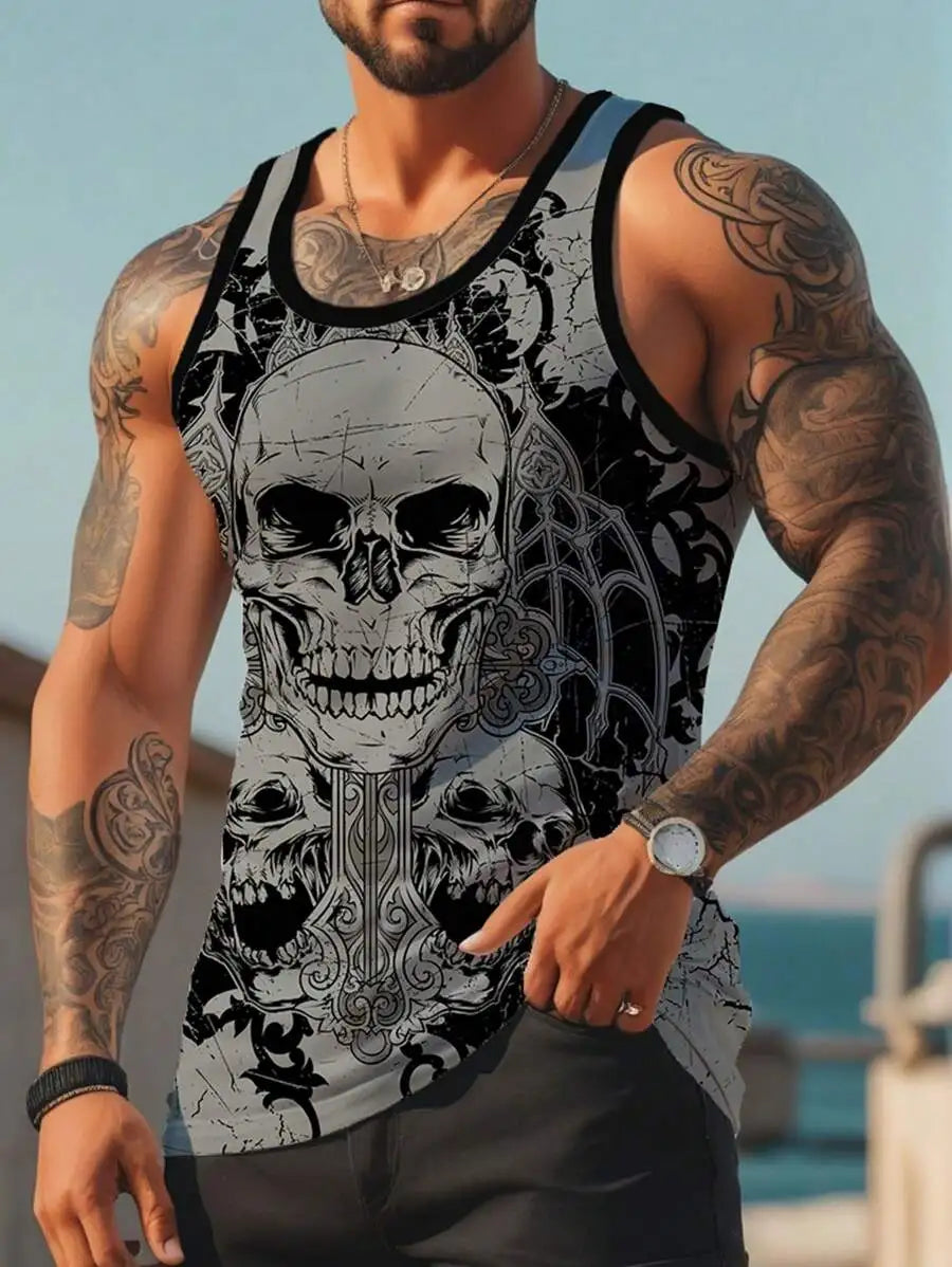 Men's Gothic Skull Print Sleeveless Tank Top - Casual Summer Wear