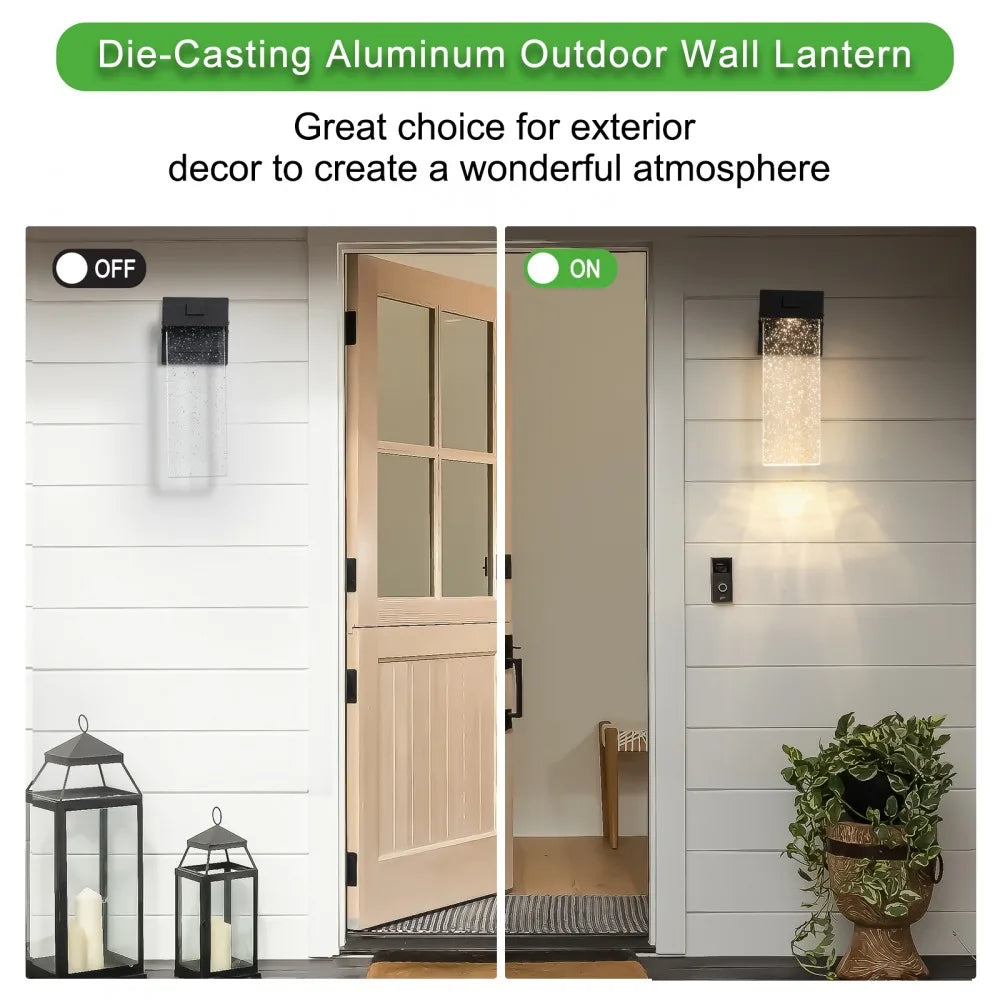 2Pcs LED Outdoor Wall Fixture Per Lamp Bubble Crystal Lampshade Light Sensor Auto-On Weatherproof for Doorway Terrace Decoration