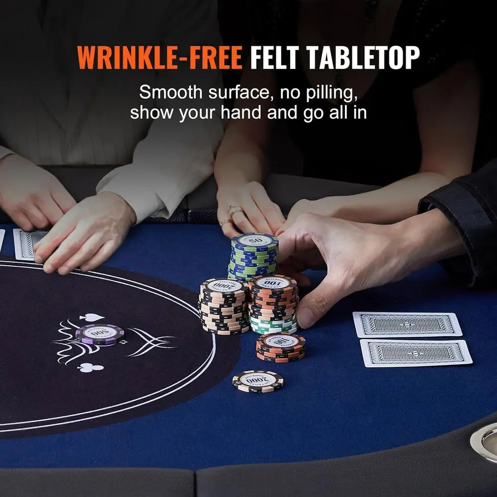 8-Player Poker Table, Portable Folding Card Game Table, Casino-Style Leisure Table with Padded Rails and Stainless Steel Cup Hol