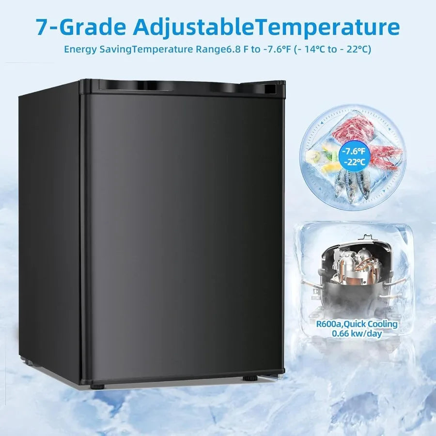 2.1 Cu.Ft Small Upright Freezer Compact Mini Freezer with Removable Shelves Adjustable Thermostat Reversible Door Hinge Quiet O