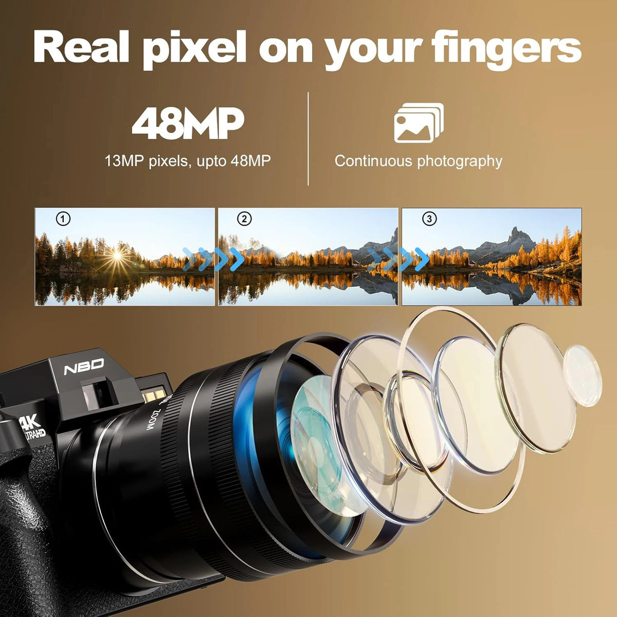 NBD Digital Camera 48MP 4K Video Camera 3.0 Inch Flip Screen Camcorder Vlogging Camera  and 16X Digital Zoom Photography Camera