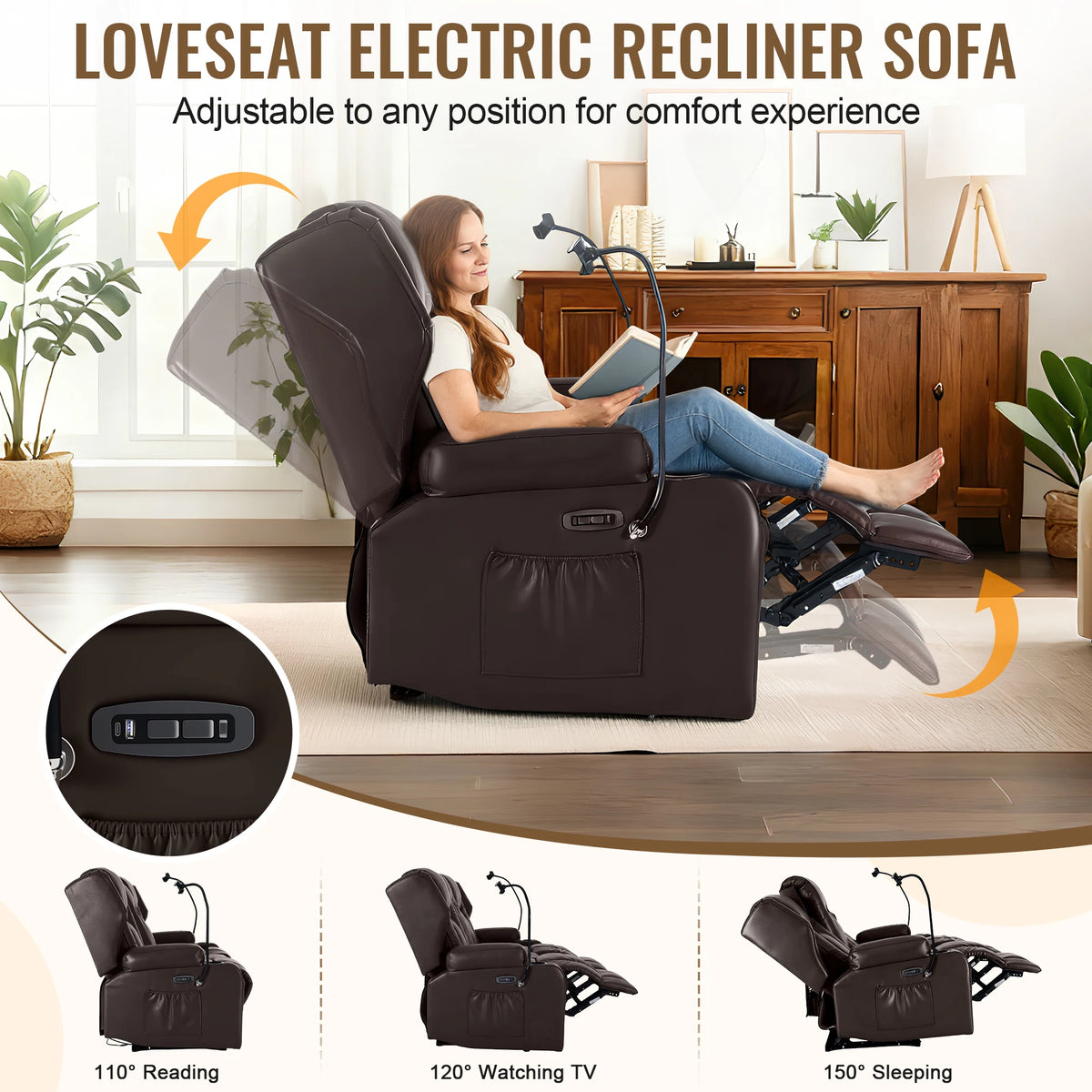 Redlife Loveseat Electric Recliner Sofa for Seniors, Massage & Heat,Dual Motor,350LBS Capacity,Cat-Claw Leather,For Living Room