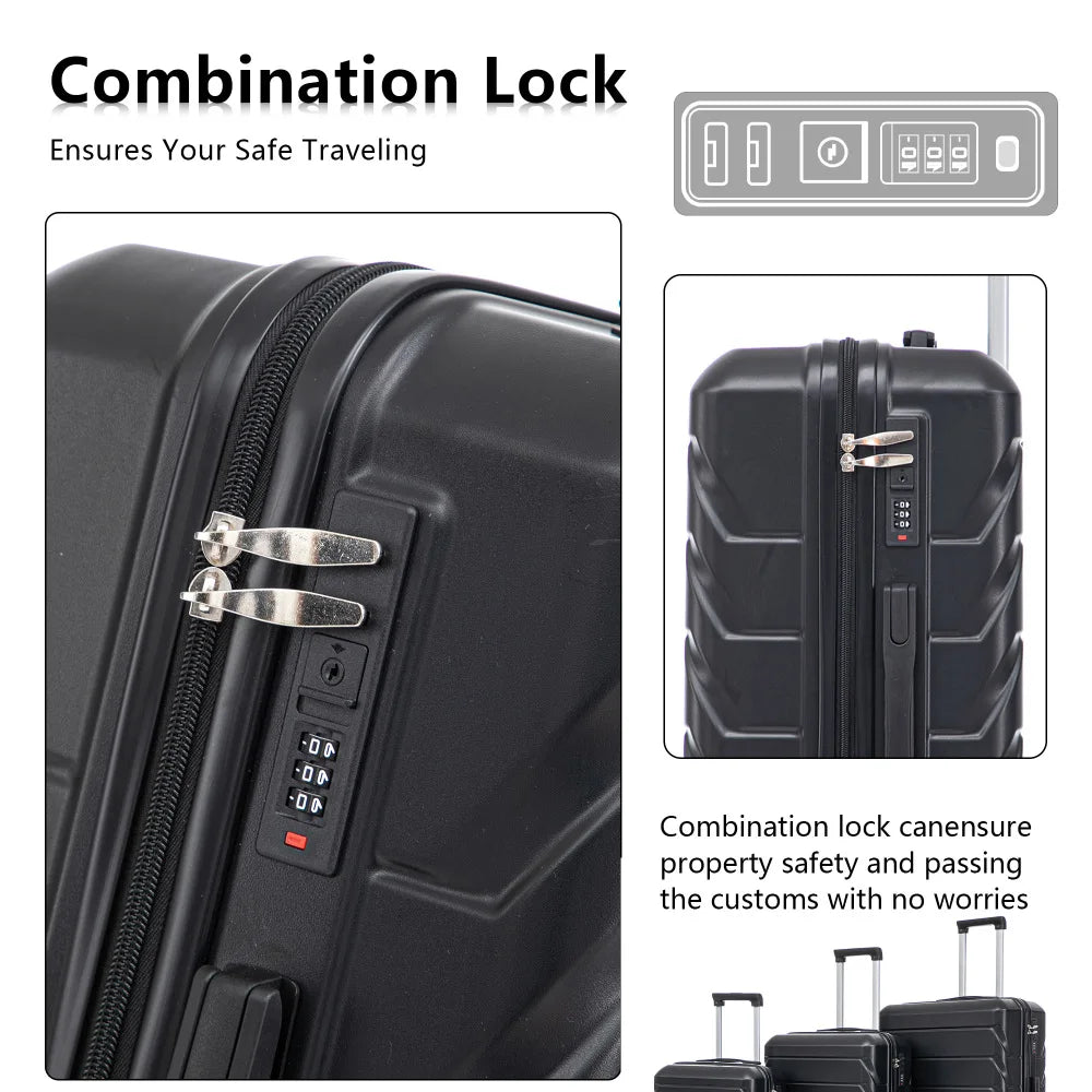 3 Piece Travel Luggage Set 20/24/28 Inch Spinner Wheels with Combination Lock Lightweight Hard Shell Suitcase