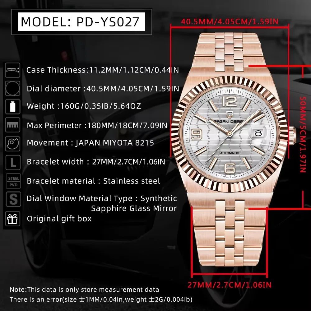 2026 New PAGANI DESIGN Men's Watches Gold Luxury Automatic Watch For Men Mechanical Wristwatches AR Sapphire Waterproof Men Gift