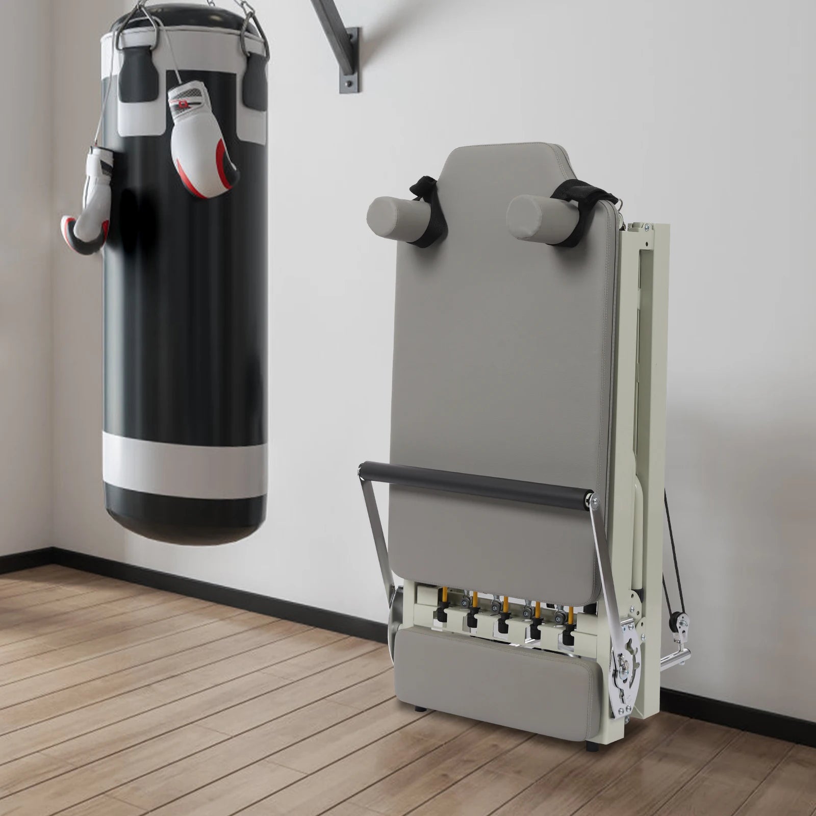 Foldable Pilates Reformer Machine Elastic Latex Spring Multifunctional Yoga Fitness Equipment 264.55lbs Load for Gym/Yoga Studio