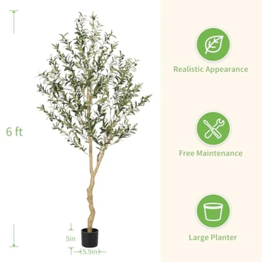 6ft Faux Olive Tree Tall Olive Tree Plants Fake Potted Olive Silk Tree Artificial Olive Trees for Modern Home Office Living Roo