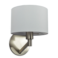 Nebula Brushed Nickel Base Wall Lamp with Rotary Switch White Fabric Shade
