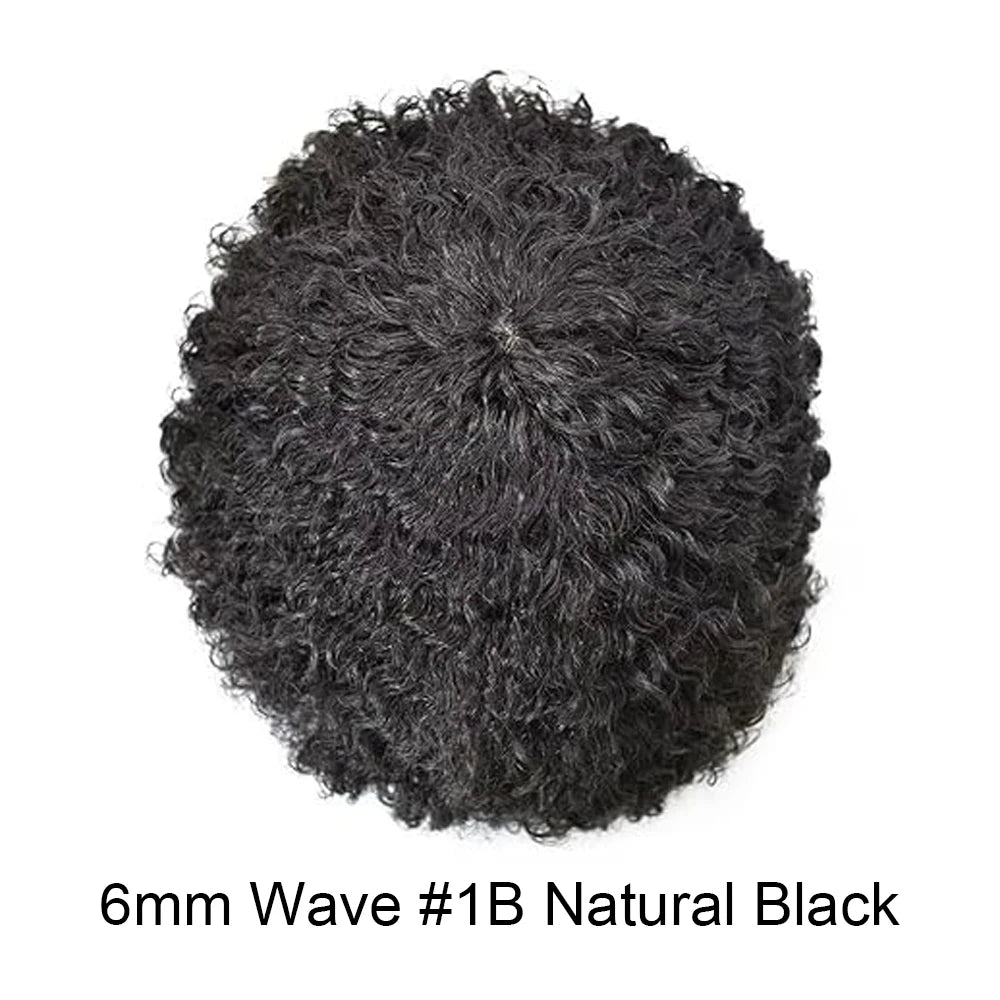 【TIMIA】Men's Wig 8x10 Human Hair 0.1 Toupee 6mm wave Full PU Afro Wig for Black Men Suitable for American Men #1B Nuture Black