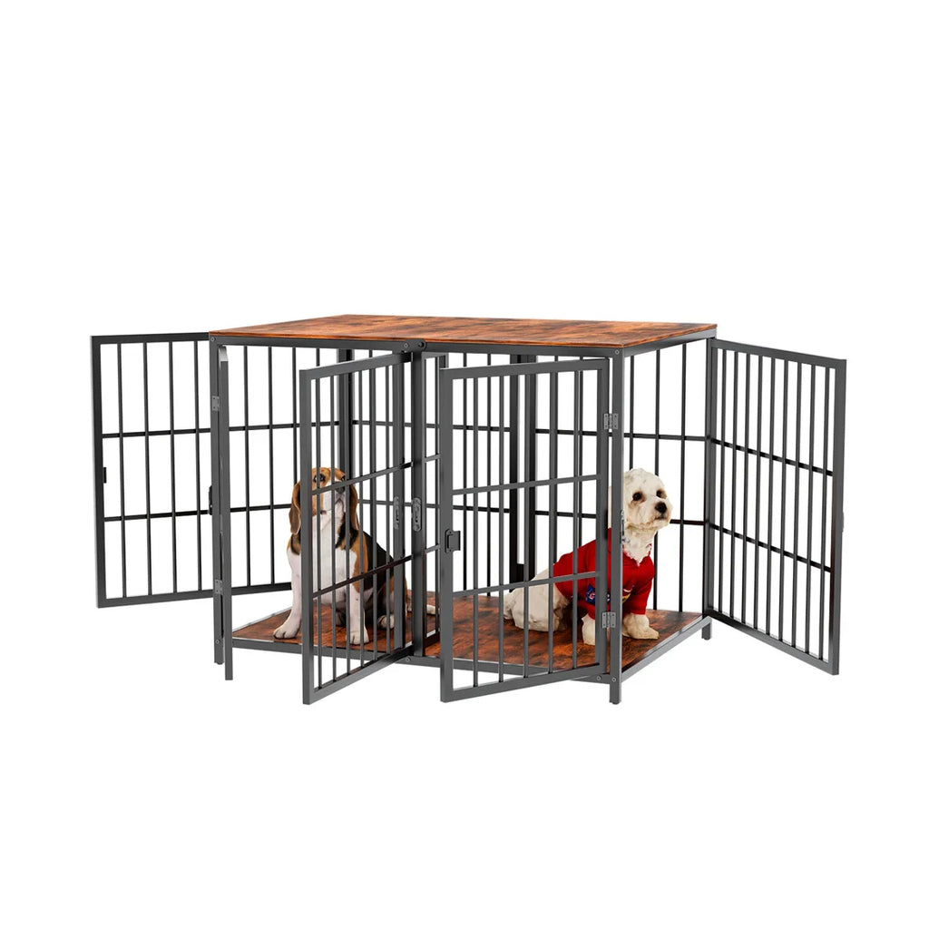 Heavy Duty Wooden Dog Crate Furniture Side Table,Pet Kennel with 4 Doors & Lock Latches for Small/Medium Dogs