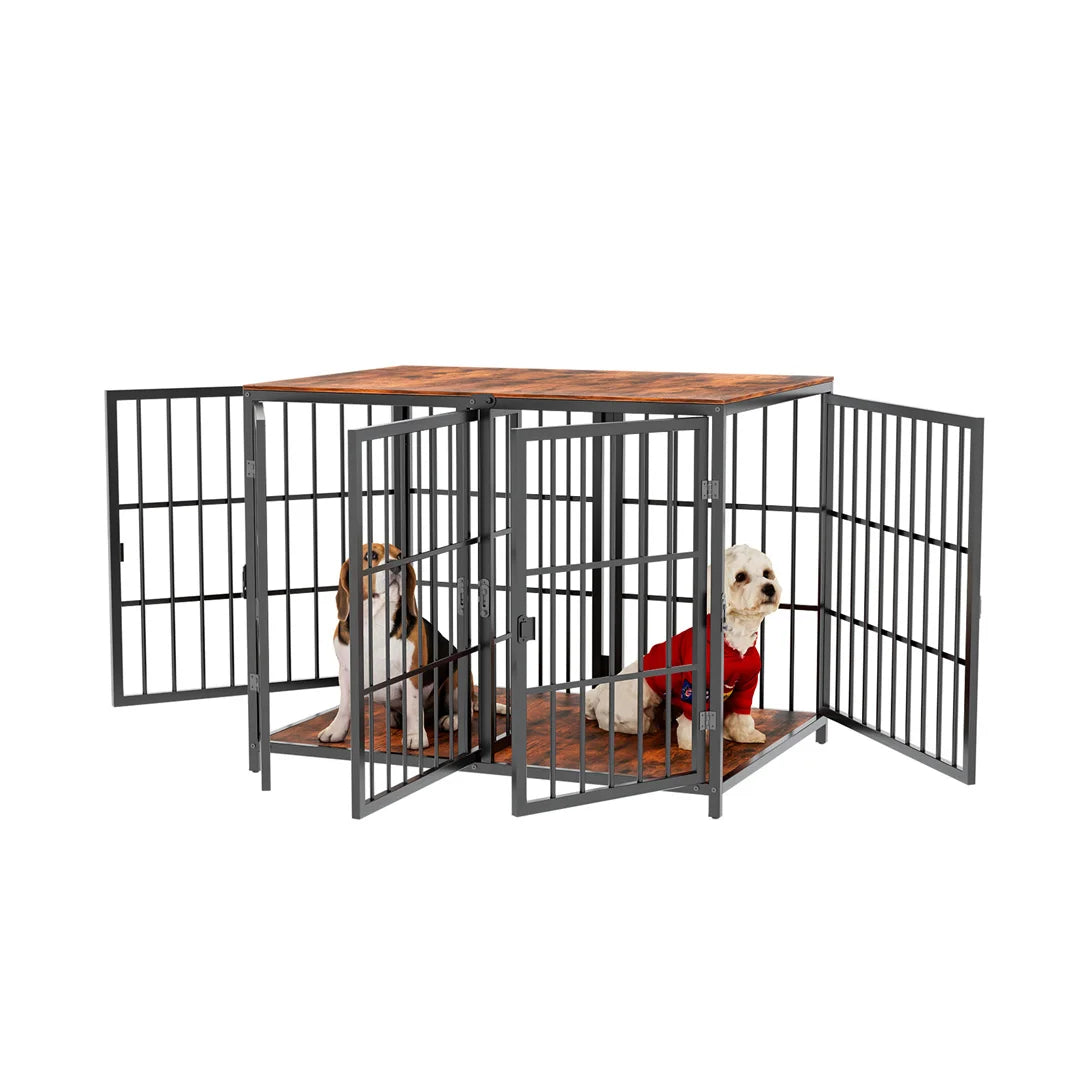 Heavy Duty Wooden Dog Crate Furniture Side Table,Pet Kennel with 4 Doors & Lock Latches for Small/Medium Dogs