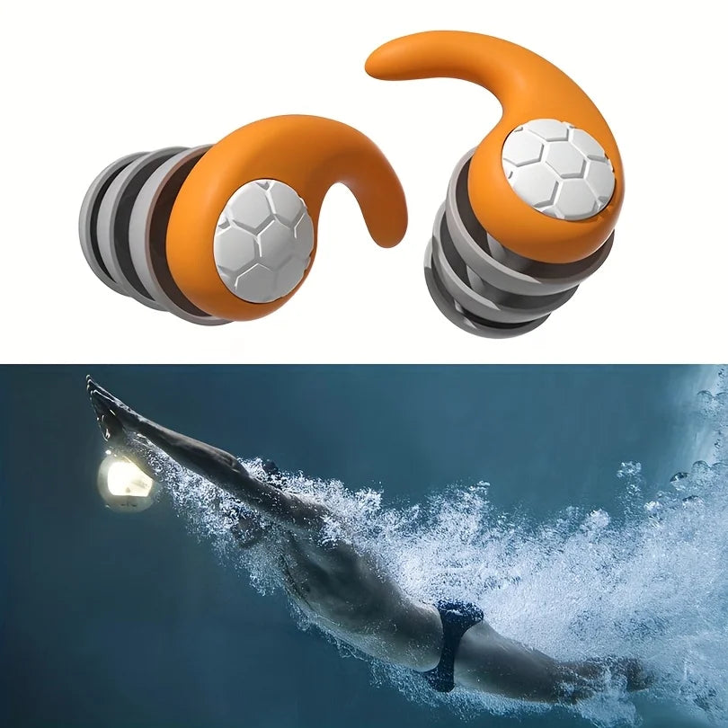silicone swimming soft earplugs, waterproof earplugs for surfing and water sports, swimming accessory storage box, reu