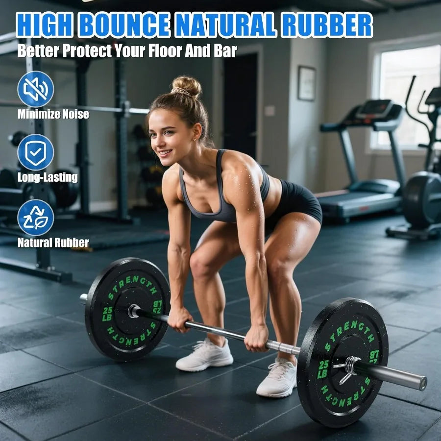 2-Inch Bumper Plates Barbell Rubber Weight Plates Set for Home Gym Strength Training 20-260lbs Multiple Options